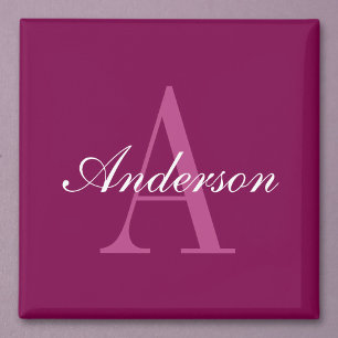 Elegante Magenta Rood, Roze & Witte Naam & Monogra Magneet