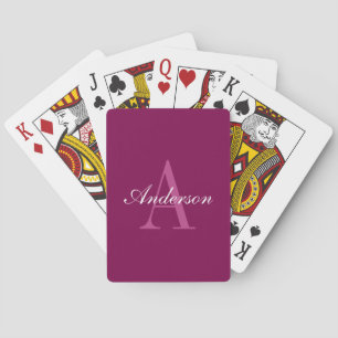 Elegante Magenta Rood, Roze & Witte Naam & Monogra Pokerkaarten