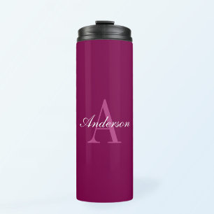 Elegante Magenta Rood, Roze & Witte Naam & Monogra Thermosbeker
