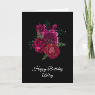 Elegante Magenta Roos Bloemboeket Verjaardag Kaart