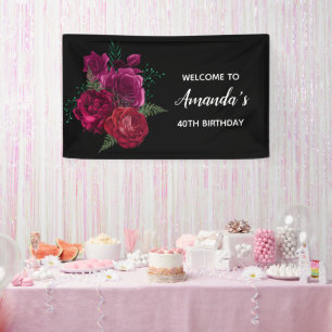 Elegante Magenta Roos Bloemstuk Verjaardag Spandoek