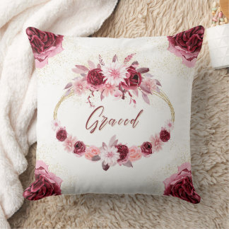 Elegante magenta roze bloemige gouden krans kussen
