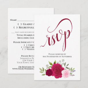 Elegante Magenta & Roze Boho Rozen Boeket bruiloft RSVP Kaartje