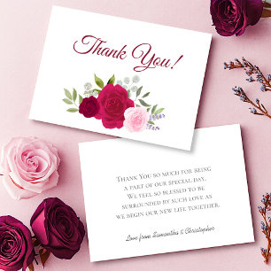 Elegante Magenta & Roze Boho Rozen bruiloft Bedankkaart