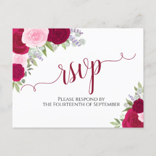 Elegante Magenta Roze Waterverf Rozen bruiloft RSV Briefkaart