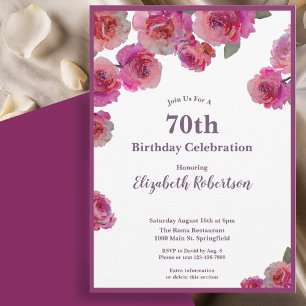 Elegante Magenta Rozen Vrouwen 70e Verjaardag Kaart