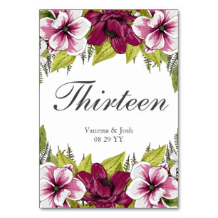 Elegante Magenta Witte Bloemen en Groene Botanical Kaart