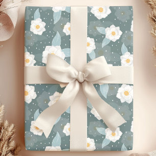 Elegante Magnolia Bloem Wit Stippenpatroon Cadeaupapier