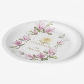 Elegante Magnolia Bloemen Goud Eerste Heilige Comm Papieren Bordje (Gekanteld)