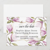Elegante Magnolia Bloemen Gouden Huwelijkscalligra Save The Date (Voorkant / Achterkant)