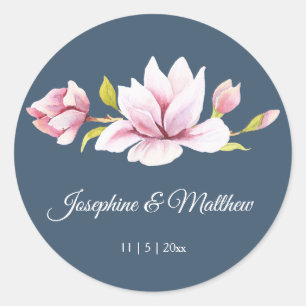 Elegante Magnolia Bloemen Trouwstickers Ronde Sticker