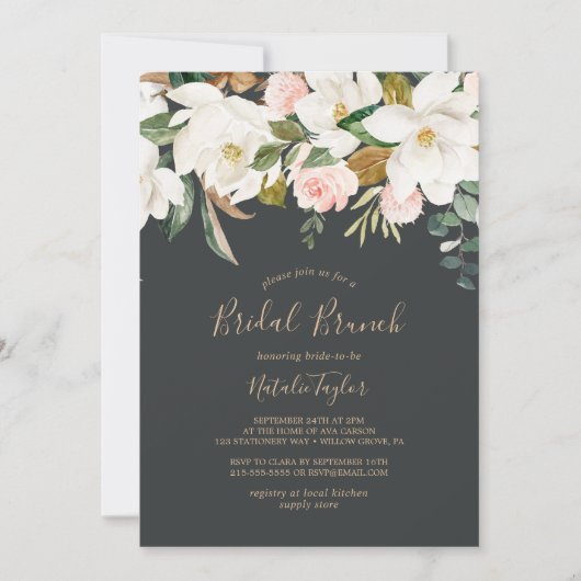 Elegante Magnolia | Bruidsbrunch in Zwart en Wit Kaart (Voorkant)
