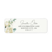 Elegante Magnolia Eucalyptus Script Retouradres Etiket (Voorkant)