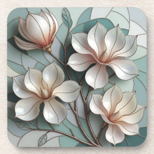 Elegante Magnolia Glas-in-lood Bloem Mozaïek Kunst Bier Onderzetter