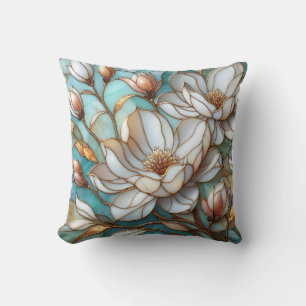 Elegante Magnolia Glas-in-lood Bloem Mozaïek Kunst Kussen