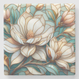 Elegante Magnolia Glas-in-lood Bloem Mozaïek Kunst Stenen Onderzetter