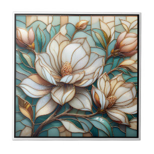 Elegante Magnolia Glas-in-lood Bloem Mozaïek Kunst Tegeltje