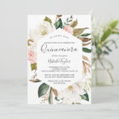 Elegante Magnolia | Quinceañera in wit en blosrood Kaart (Staand voorkant)