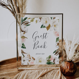 Elegante Magnolia Wit en Blush Gastboek Bord Poster