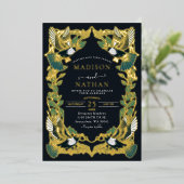 Elegante Magpie Art Nouveau bruiloft Folie Uitnodiging (Staand Voorkant)