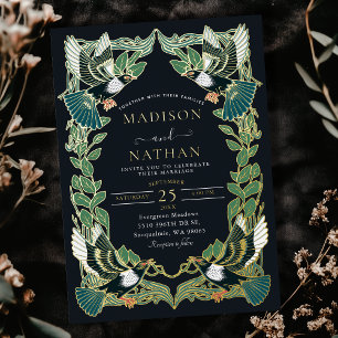 Elegante Magpie Art Nouveau bruiloft Folie Uitnodiging