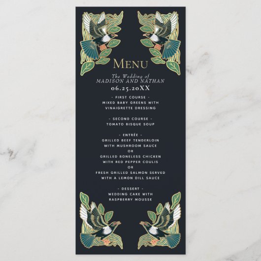 Elegante Magpie Art Nouveau bruiloft Menu (Voorkant)