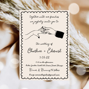 Elégante main tirée Faire-part de mariage noir rét