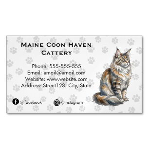 Elegante Maine Coon Fokkerij Waterverf Custom Magnetisch Visitekaartje