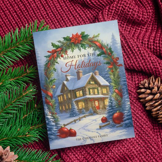 Élégante Maison pour les Fêtes Carte de Noël
