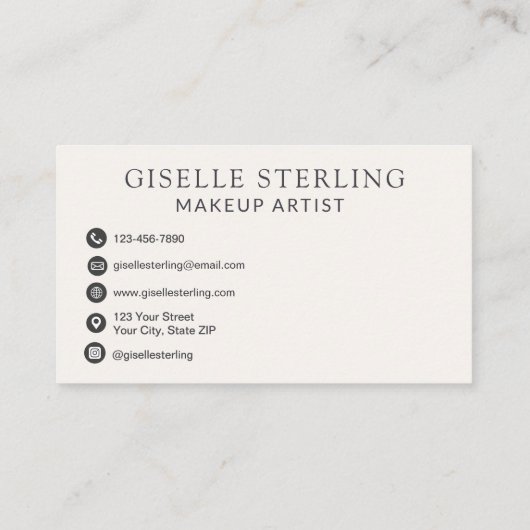 Elegante make-up artist neutraal beige script visitekaartje (Achterkant)