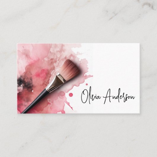 Elegante make-upborstel en Abstracte roze Waterver Visitekaartje (Voorkant)