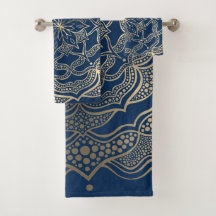 Elegante Mandala Art Boho Gold en Navy Blue Luxe