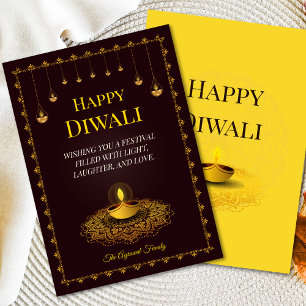 Elegante Mandala Diya Brown Gold Diwali vakantie Feestdagenkaart