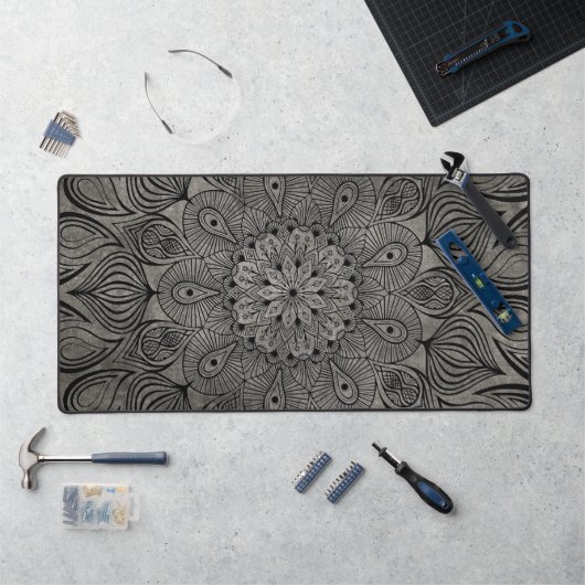 Elégante Mandala Flower Zen Muted Neutral Grey (Poste de travail)