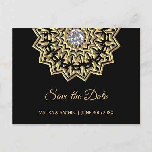 Elegante Mandala Indian Black Wedding SAVE THE DAT Aankondigingskaart (Voorkant)