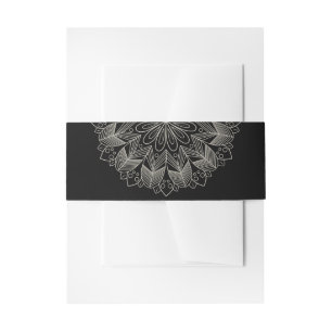 Elegante Mandala Indiase Boho Chic Zwarte Bruiloft Uitnodigingen Wikkel