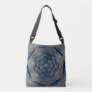 Elegante Mandala Kunst Boho Goud en Marineblauw Lu Crossbody Tas