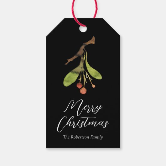 Elegante Maretak Kerstmis Cadeaulabel (Voorkant)