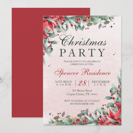 Elegante maretak waterverf kerstbloem kaart (Voorkant / Achterkant)