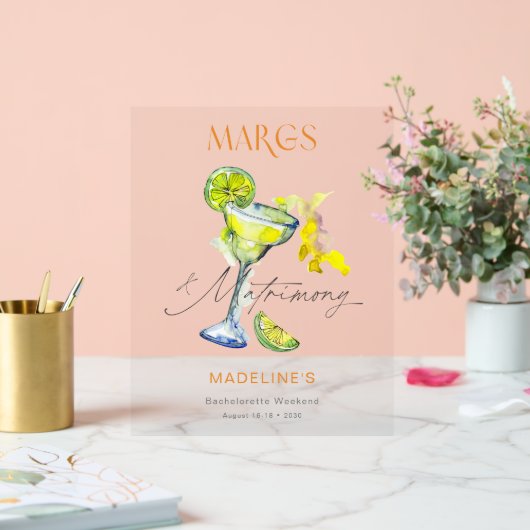 Elegante Margs & Matrimony Bachelorette-weekend Acryl Bord (Huwelijk)