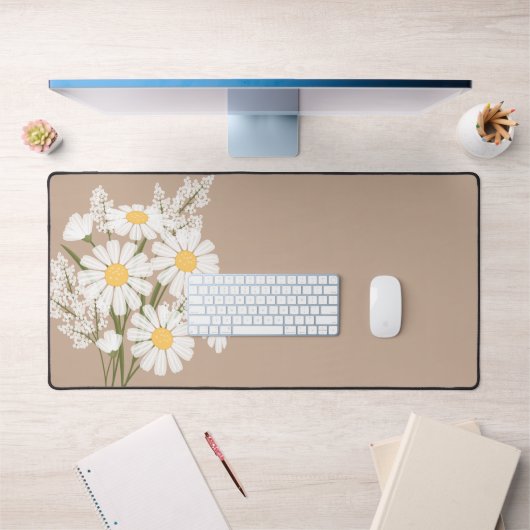Elégante marguerite florale blanche sur beige (Bureau 1)