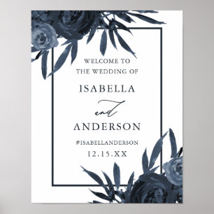Élégante Mariage bleu foncé Floral Affiche de bien