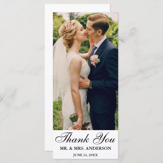 Élégante Mariage de script photo Merci long carte (Devant / Derrière)