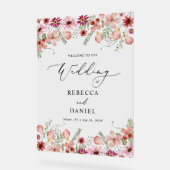 Élégante Mariage rose floral  Affiche de bienvenue (Angle)