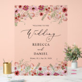 Élégante Mariage rose floral  Affiche de bienvenue (Mariage)