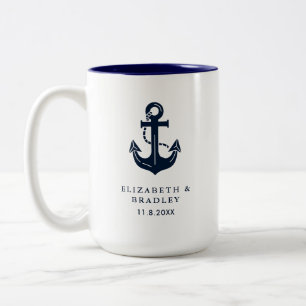 Elegante Mariageviering met Maritiem Monogram Tweekleurige Koffiemok