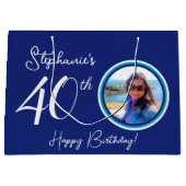 Elegante Marine Blauw 40e Verjaardag Foto Groot Cadeauzakje (Voorkant)