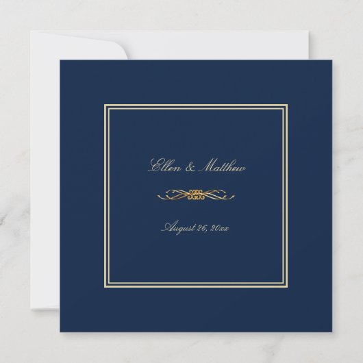 Elegante Marine Blauw en Goud Formele Bruiloft Kaart (Achterkant)
