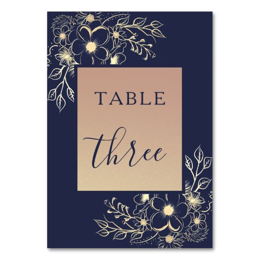 Elegante Marine Blauw en Goud Trouwtafel Nummer Kaart (Achterkant)