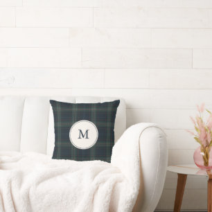 Elegante Marine Blauw en Groen Plakken Monogram Kussen